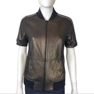 Neiman Marcus Leather Jacket Collection Gold Metallic Chain-Trim